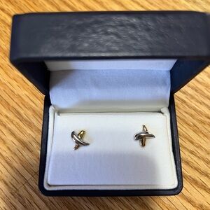 14K Yellow & White Gold “X” Earrings